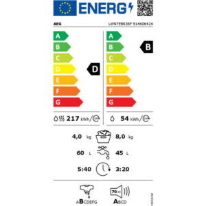 Washer – Dryer AEG LWN7E8636F 1600 rpm